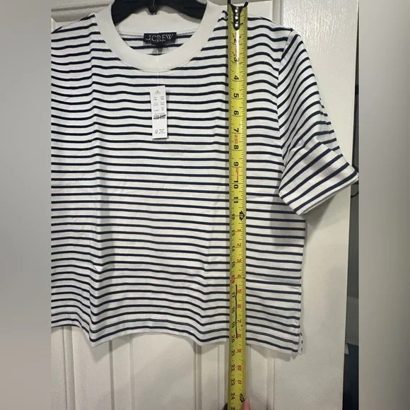 J.Crew Women's Relaxed Premium Weight Cropped TShirt Classic Ivory Stripe XS NWT - Picture 9 of 10